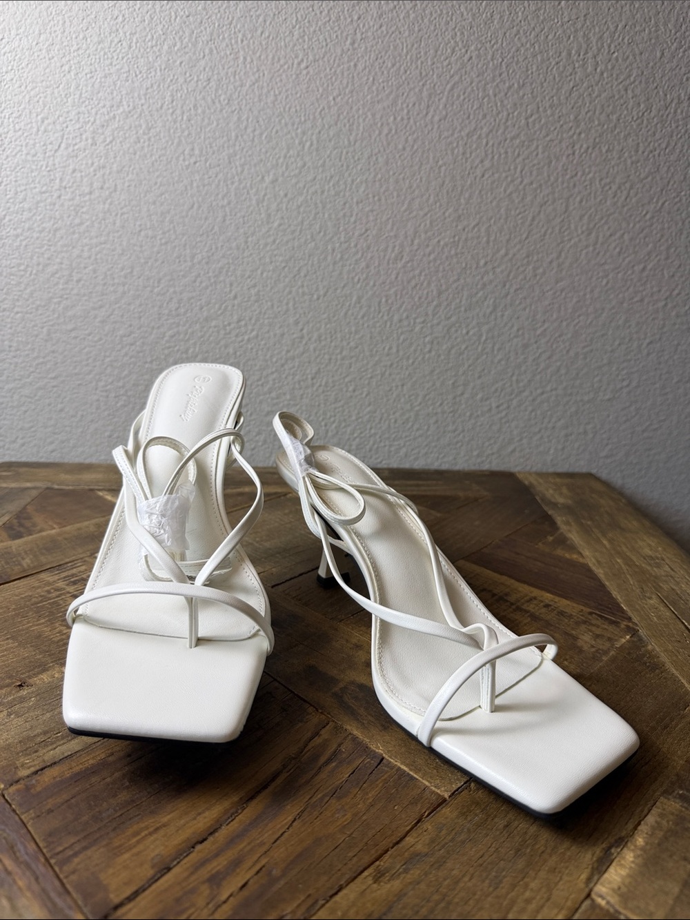 Size 11 Minimal White Strappy Square-Toe Heeled Sandals